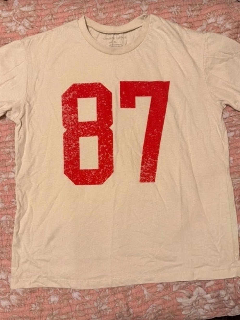 Grayson Threads Cream Short Sleeve Tee with Red '87' Graphic